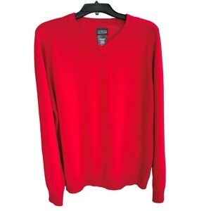 George 100% Cashmere Red V Neck Long Sleeve Oversized Sweater Men’s Size L